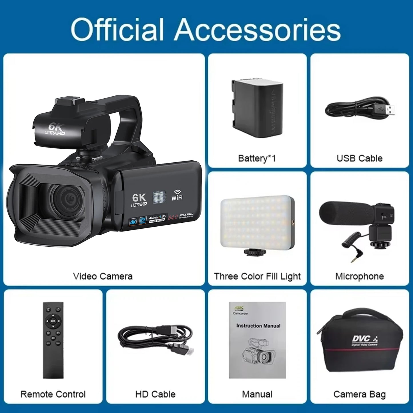 6K Ultra HD Professional Video Cameras for Photography 18X Digital Zoom YouTube Live Streaming Camcorders 64MP Vlogging Recorder