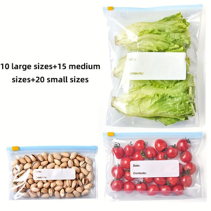 45pcs Ziplock Storage Bags-Leak-Proof,for Fruits,Vegetables, Grains & Meats | Ideal for Kitchen Organization & Food Preservation