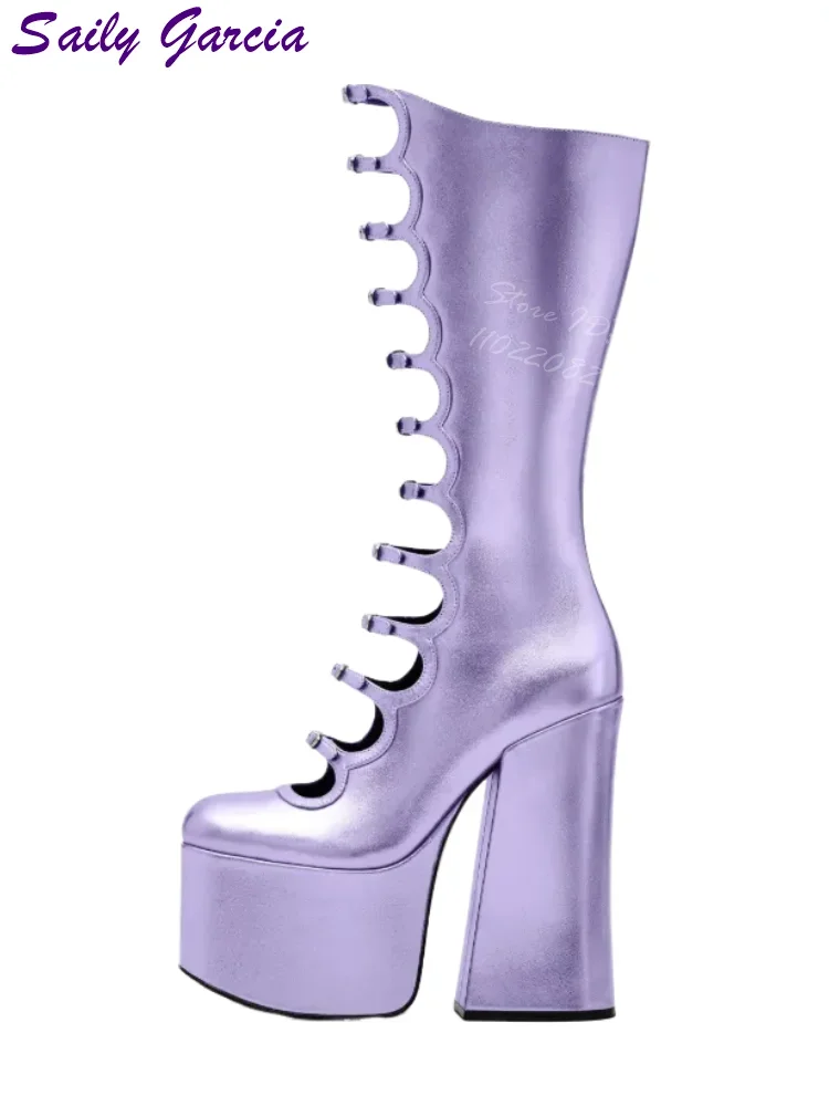 Platform Strappy Chunky Sandals Solid Thick Women Summer Boots Sexy Party Women Shoes Metal Button Fashion Leather Shallow