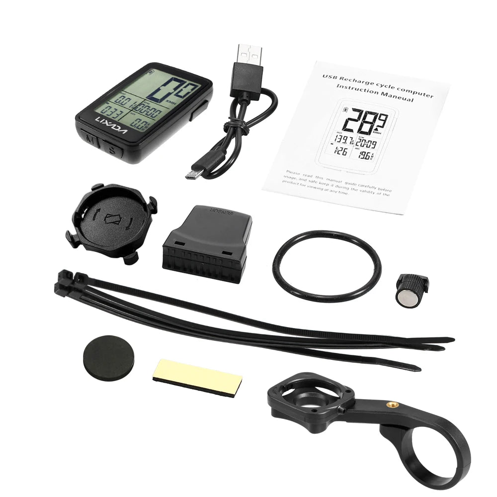 Lixada USB Rechargeable Wireless Bike Cycle Computer Bicycle Speedometer Odometer with Computer Mount Holder Computer