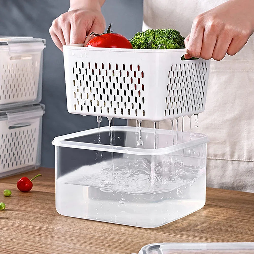 Refrigerator Storage Box Fridge Organizer Fresh Vegetable Fruit Boxes Drain Basket Storage Containers Pantry Kitchen Organizer