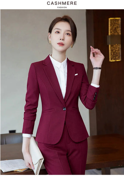 Ladies Office Work Wear Blazers Formal OL Styles Business Suits Pants and Jackets Coat Spring Autumn Professional Career Set