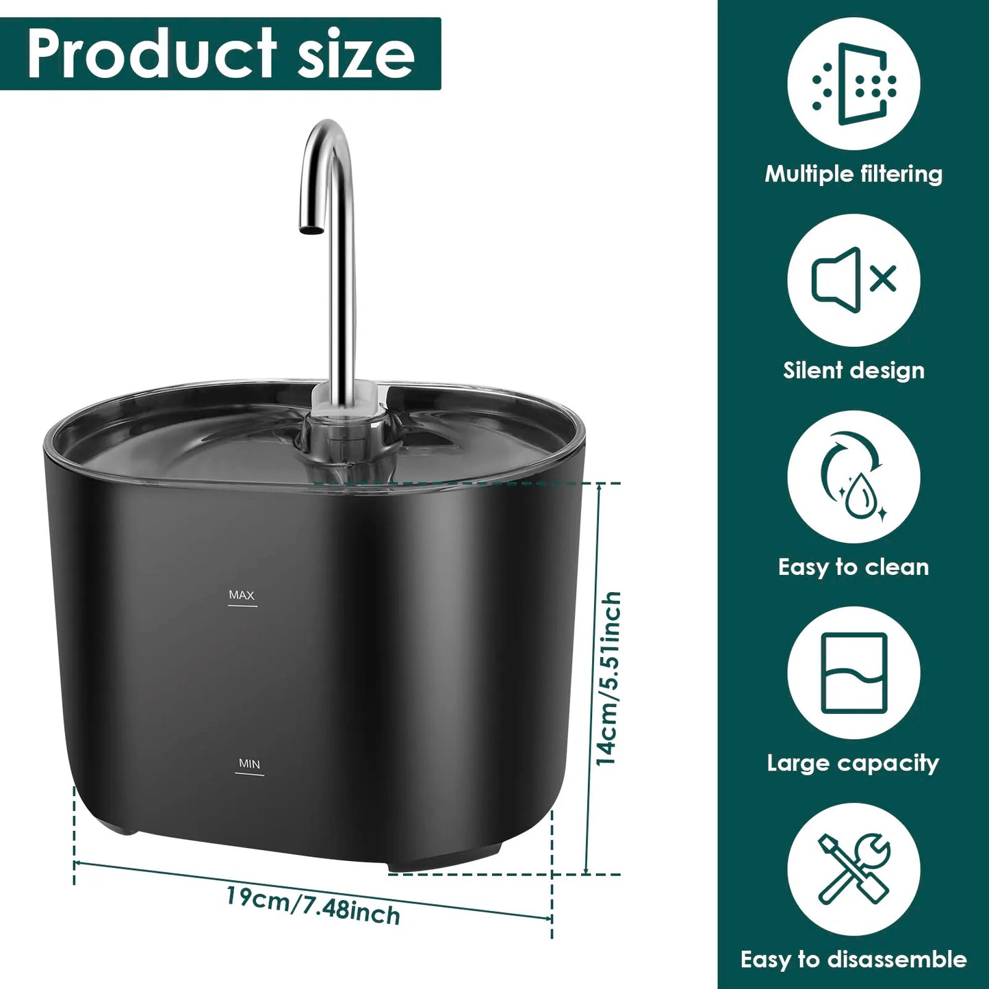 2.2L Cat Water Fountain Drinker USB Electric Mute Automatic Pet Water Dispenser Recirculate Filtering Drinker for Cats Pet