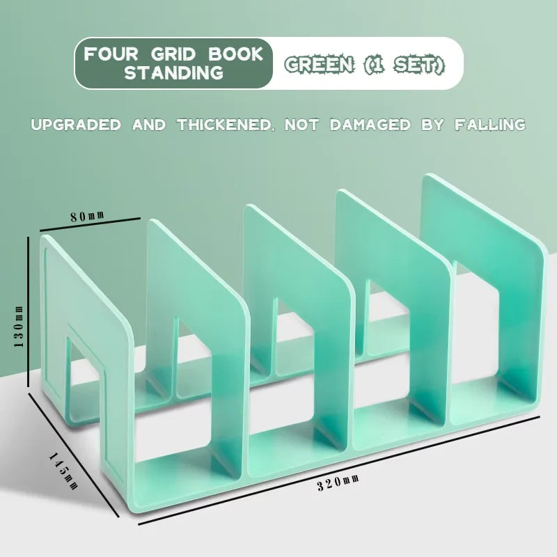 Upgraded Thickened 4-Slot Book Stand Sturdy Large Capacity Organizer for School Supplies Stationery Office Students Desk Tool