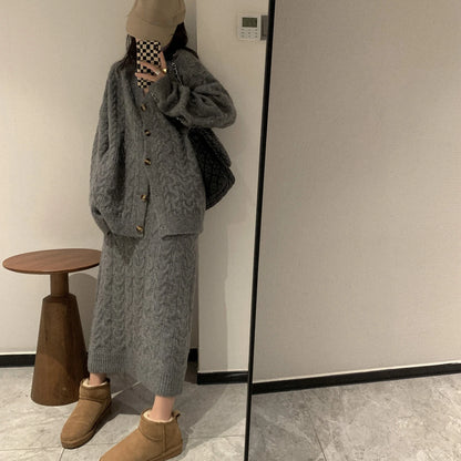 Women Sweater Winter 2 Piece Sets Elegnat Knitted Suits Female Sweaters Vintage Womens Skirt High Waist Autumn Vintage Vestidos