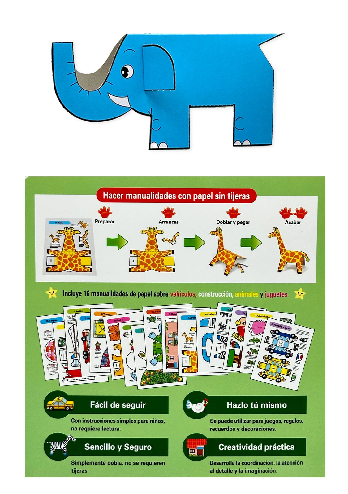 16 - Piece Origami Kit for Babies: Fun Animal - themed DIY Craft Set Kids Learning