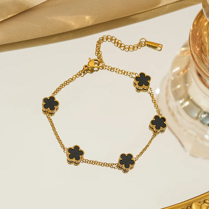 316L Stainless Steel Lucky Five-Leaf Flower Pendant Bracelets For Women Five-Petal Clover Collarbone Chain Exquisite Jewelry