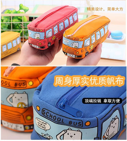 1PCS Creative Large Capacity Student Bus Cartoon Car Pencil Bag Office Culture and Educational Supplies