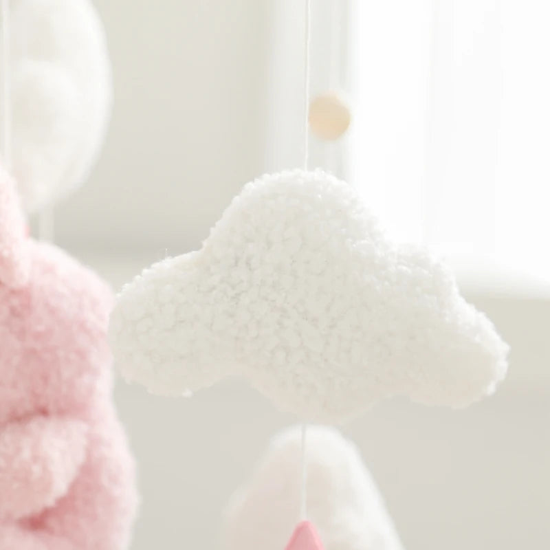 Baby Crib Mobile Rattle Toy 0-12Months Infant Soft Felt Teddy Velvet Pink Bear Bed Bell Hanging Toy Holder Bracket Crib Girl Toy