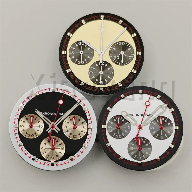 30mm/31.5mm Vk63 Chronograph Watch Dial With Hand Set Green Luminous Black White Red For VK63 Movement Watch Accessories Parts
