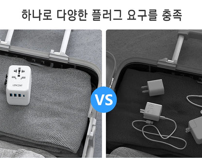 LENCENT Universal Travel Adapter with 3 USB Ports 1Type-C PD Charging All-in-one Travel Adapter EU/UK/USA/AUS Plug for Travel