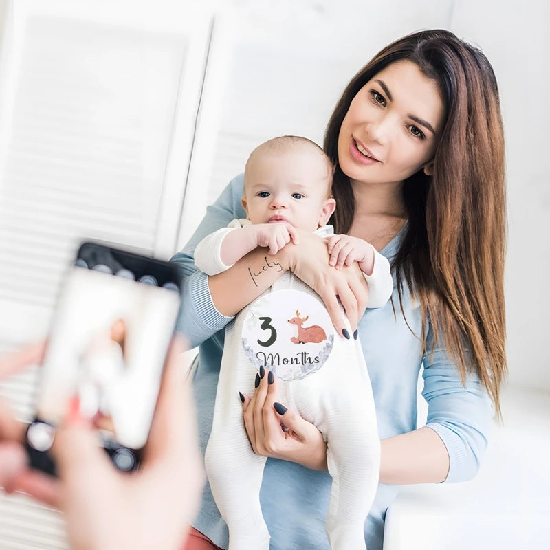 Newborn Baby Growth Milestones 0-12 Months Paper Card Photo Accessory Cartoon Animal Pictures Souvenir Props Baby's Birth Gift