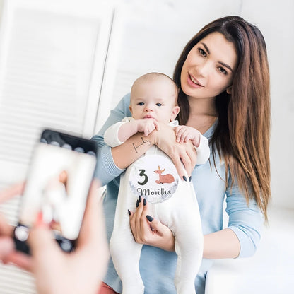 Newborn Baby Growth Milestones 0-12 Months Paper Card Photo Accessory Cartoon Animal Pictures Souvenir Props Baby's Birth Gift