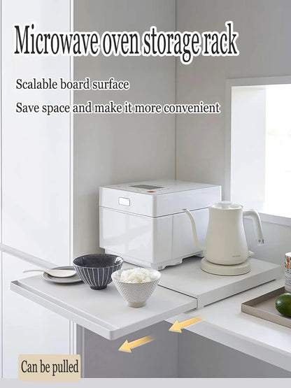 Kitchen microwave storage rack, bottom pull-out tool, drawer style basket, oven bracket, sliding partition, pot and bowl rack