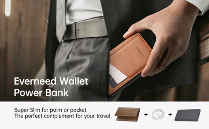 【PD 20W】Portable Power Bank with Wallet Case, 5000mAh Built-in Cable Fast Charging for Phone, USB-C, Slim portable charger