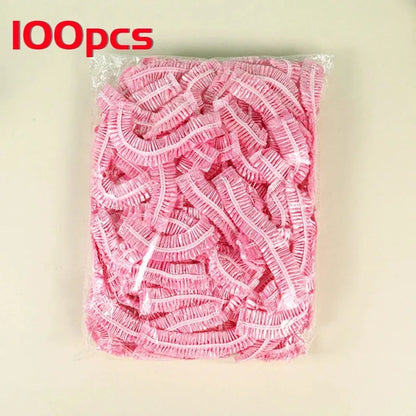 Women's Disposable Shower Cap, Plastic Waterproof Head Cover, Pink Spa Salon, Hotel Hair Dye, Elastic Hair Cap, 100 Pieces/set