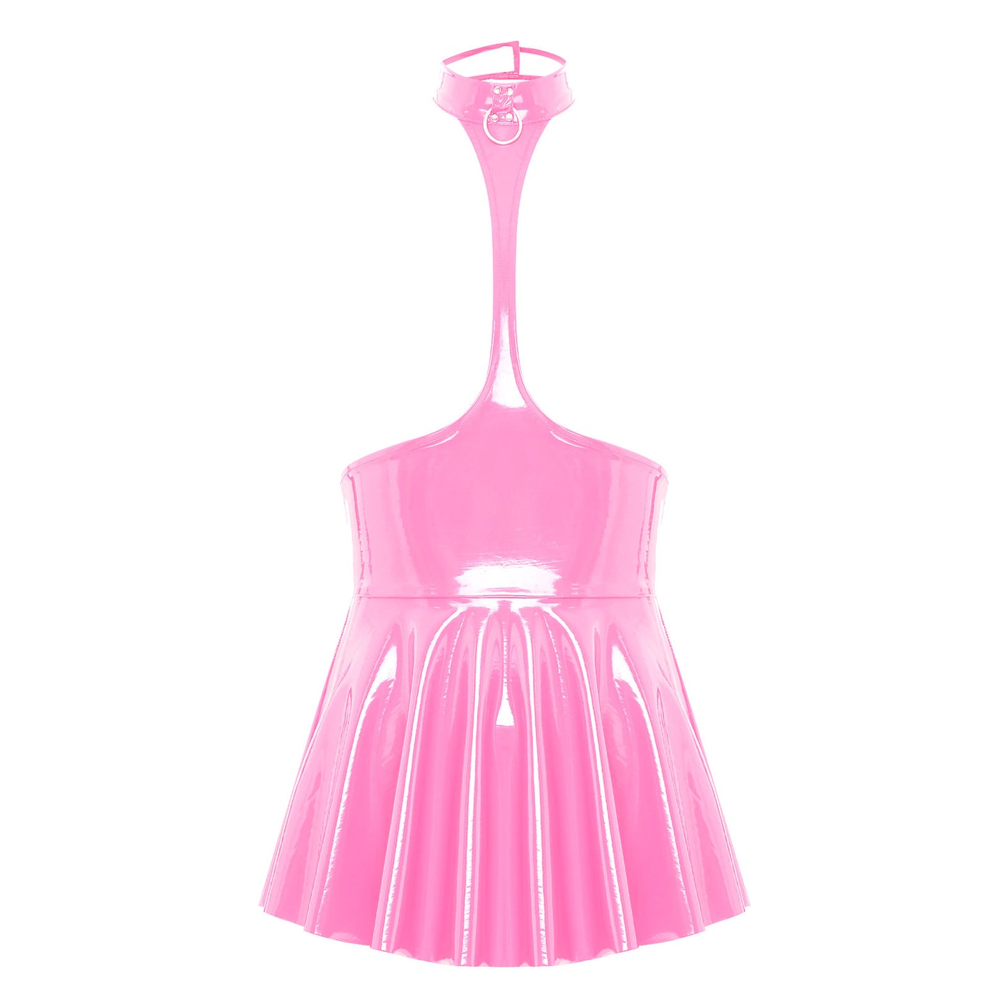 Womens Patent Leather Halter Latex Dress Wet Look Bare Breast Exposing Patent Leather Open Chest Halter Ruffled Latex Dresses