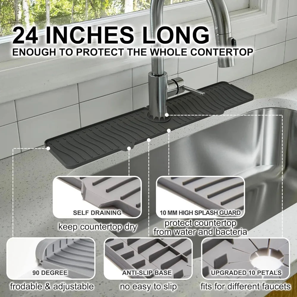 24/29.5inch Kitchen Sink Splash Guard,Silicone Draining Mat for Sink,Sink Protectors for Kitchen Sink Mat, Splash Guard Kitchen