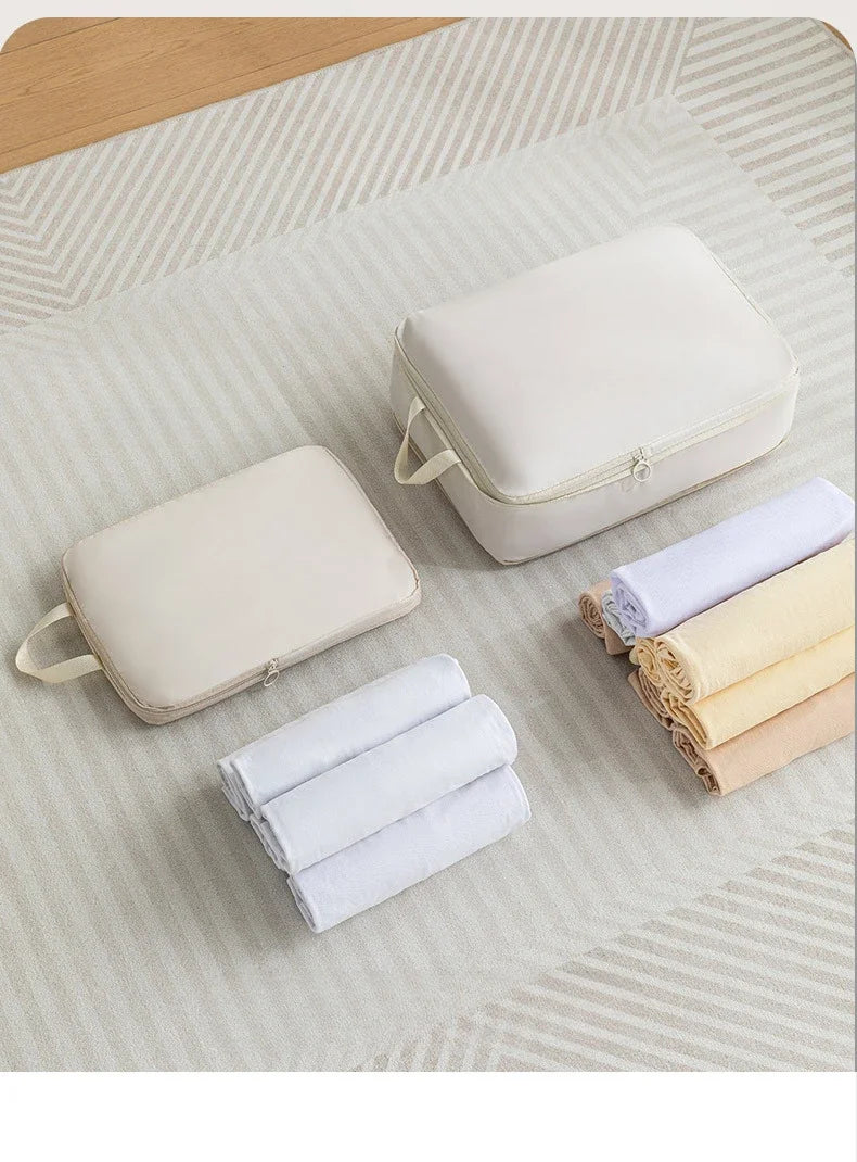 6-Piece Compressible Packing Cubes Set Waterproof - Portable Travel Organizer Bags for Luggage/Suitcase with Handbag Accessory