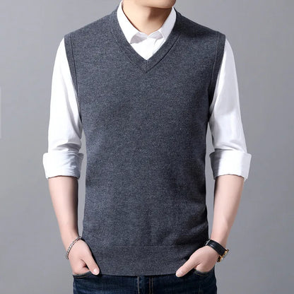 2025 New Men's Autumn High-end Sweater Vest V-neck Warm Knit Sleeveness Tank  Mens Clothes Pullover Tops