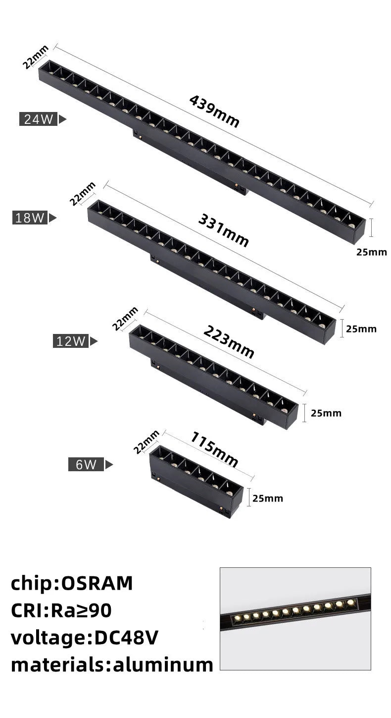 Magnetic Track Light Grille Flood Lamp Modern Embedded Flexible Linear Fixture LED Spotlight DC48V Ceiling Indoor Living