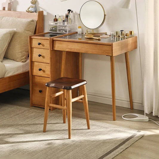Living Room Cosmetic Dressing Table Organizer Storage Mirror Small Bedroom Cherry Wood Ins Style Furniture Vintage Makeup Table