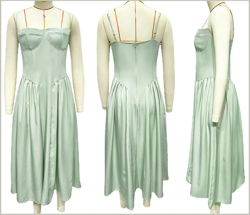 Spring Summer New Women's Clothing Solid Color Strap French Retro Dress Sleeveless Long Maxi Dresses