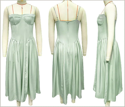 Spring Summer New Women's Clothing Solid Color Strap French Retro Dress Sleeveless Long Maxi Dresses