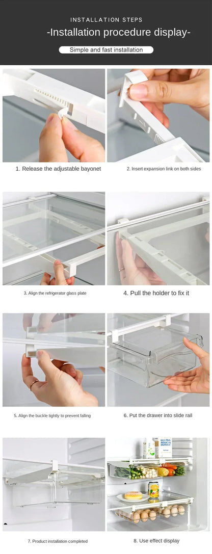 Transparent Fridge Organizer Fruit Egg Refrigerator Storage Box Under-shelf Refrigerator Drawer Box Fresh-keep Kitchen Organizer