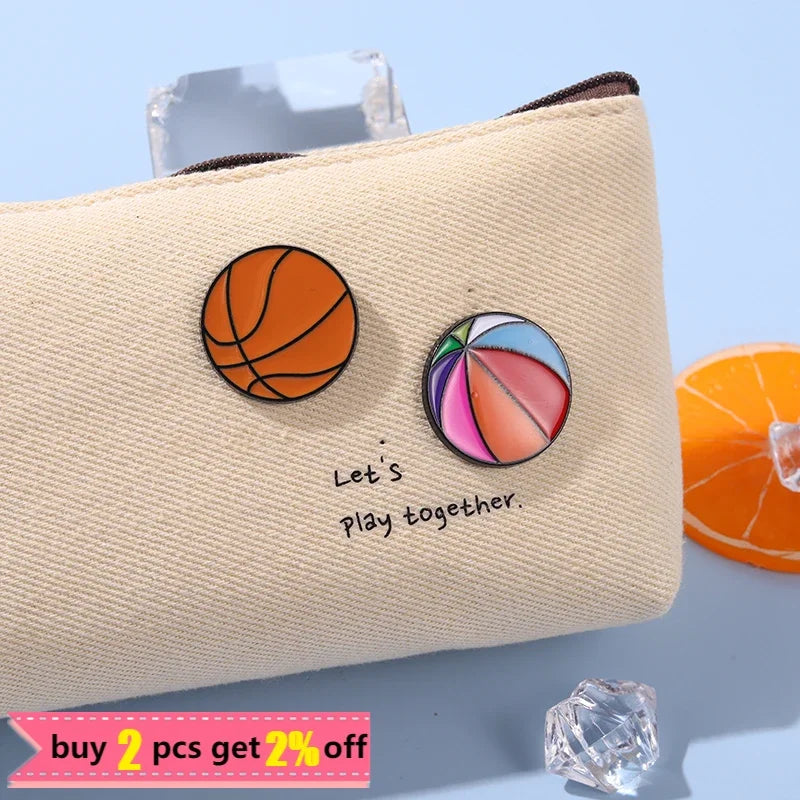 Sports Balls Enamel Pins Boy Students Football Soccer Beach Ball Athletics Brooch Pins Jackets Skirt Badge Jewelry Friends Gifts