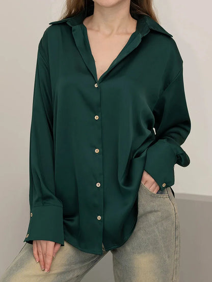 Office Wear Women Shirts Satin Blouse Luxury Pink Long Sleeve Formal Shirts Female Button Silk Tops For Women Elegant All-Match