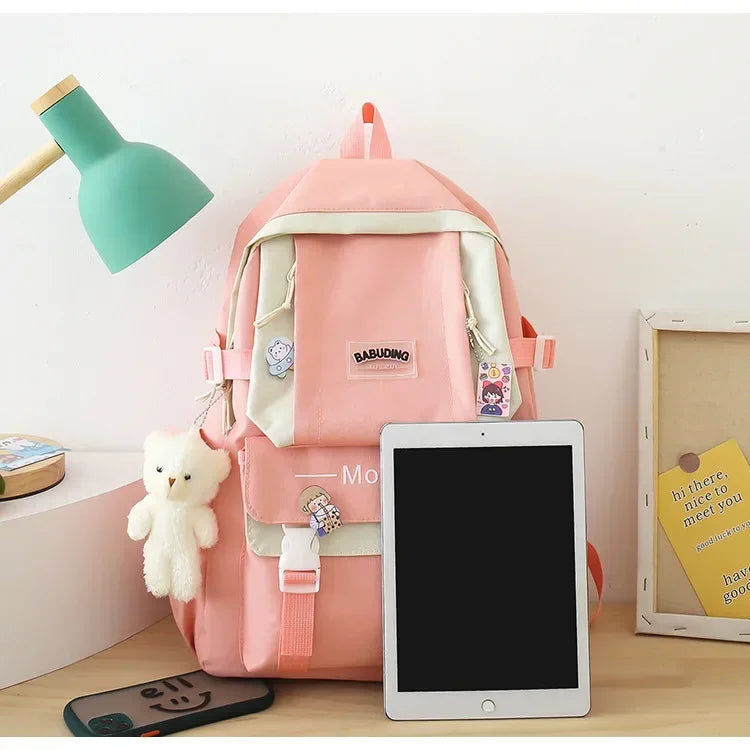 4 Set Korean High School Junior High School Elementary School Student Forest Style Versatile Backpack with Large Capacity Colors