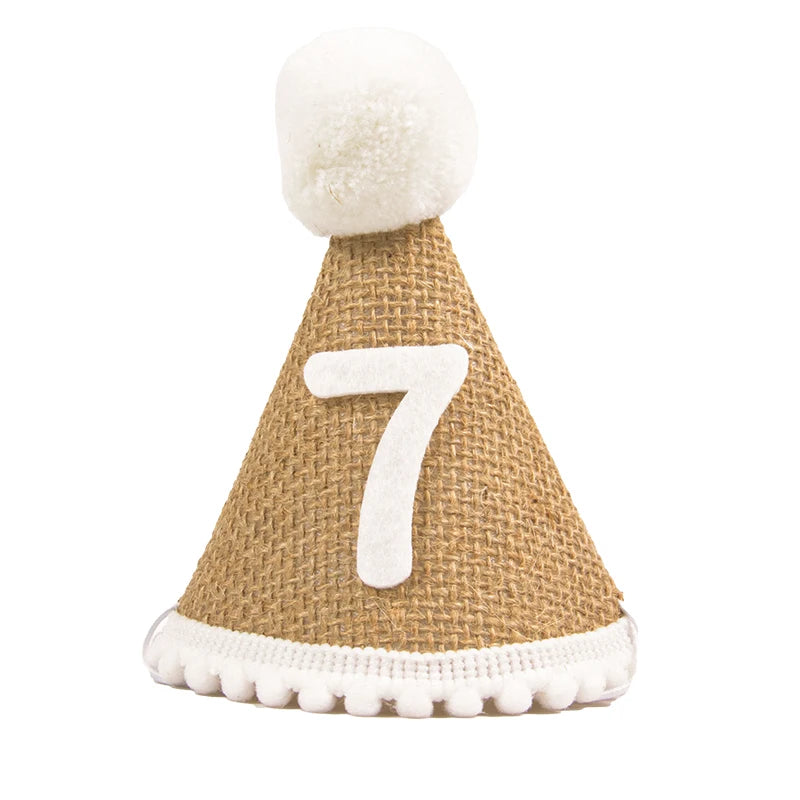 Burlap 1st Birthday Hat Baby First Birthday Party Newborn Boy Girl 1 2 3 Year old Headband Baby Shower Birthday Party Decor