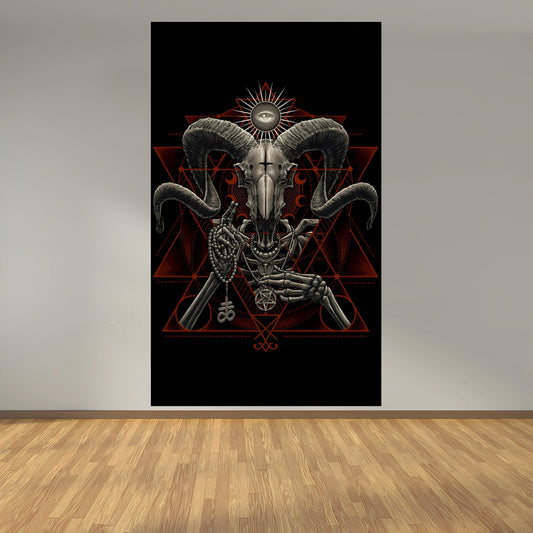 Black And White Baffmet Demon Goat Head Pentagram Satanic Tapestry Hippie Skeleton Home Décor Bedroom