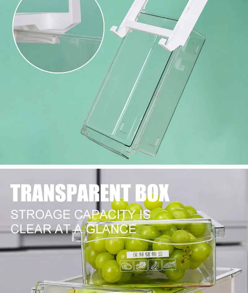 Kitchen Fruit Food Egg Storage Box Fridge Organizer Slide Under Shelf Drawer Box Rack Holder Refrigerator Crisper Keeping Flash