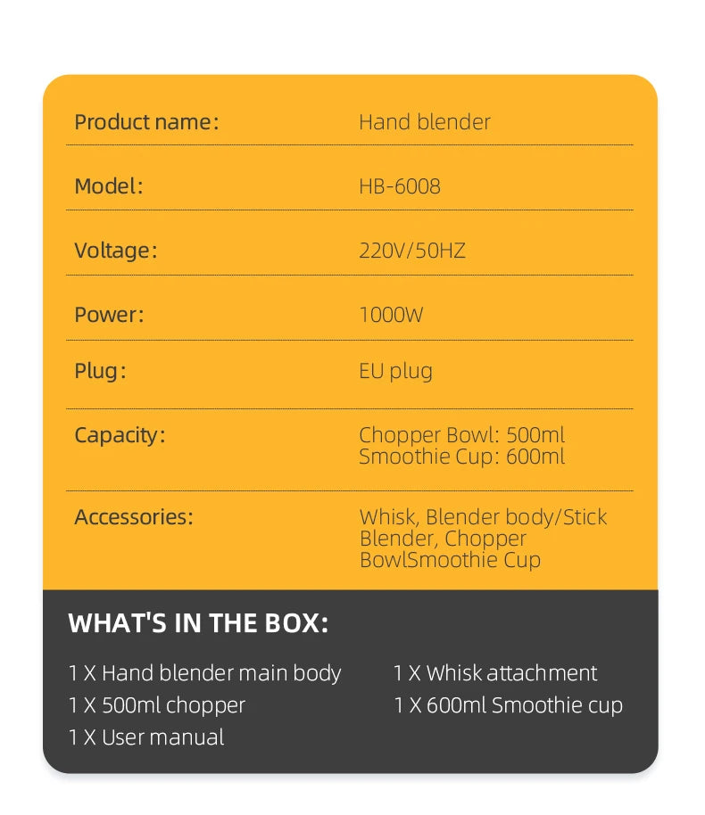 Wancle 1000W Immersion Hand Blender 4 in 1 Powerful Stick Blender Mixer 16 Speeds Adjustable for Protein Shakes Whipped Cream