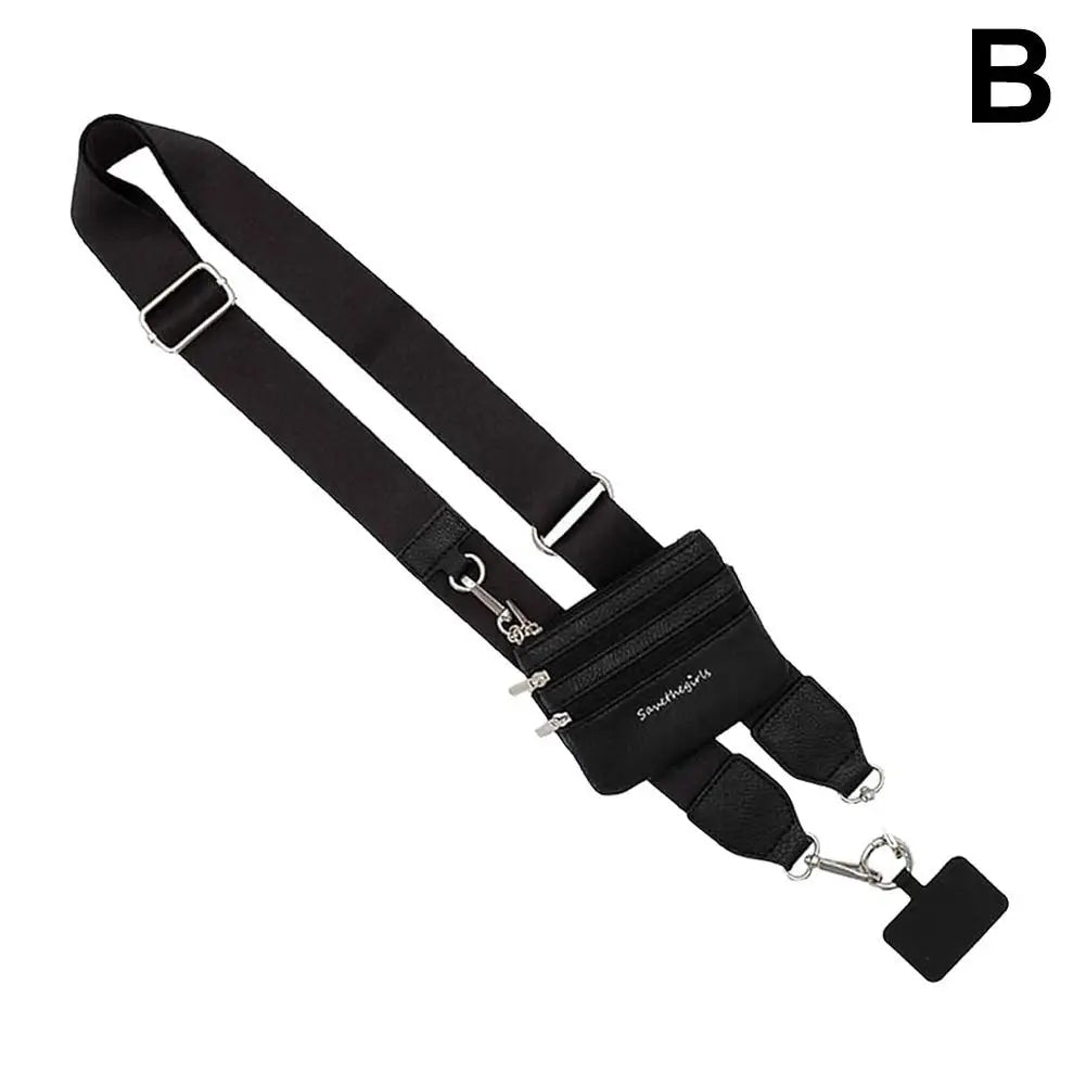 Phone Strap With Zippered Pouch Clip And Go Strap For Phone With Wallet Card Bag Crossbody Mobile Phone Storage Strap