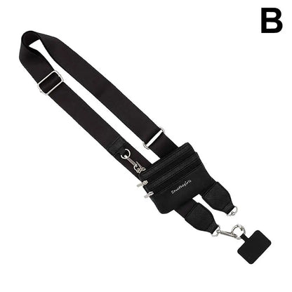 Phone Strap With Zippered Pouch Clip And Go Strap For Phone With Wallet Card Bag Crossbody Mobile Phone Storage Strap