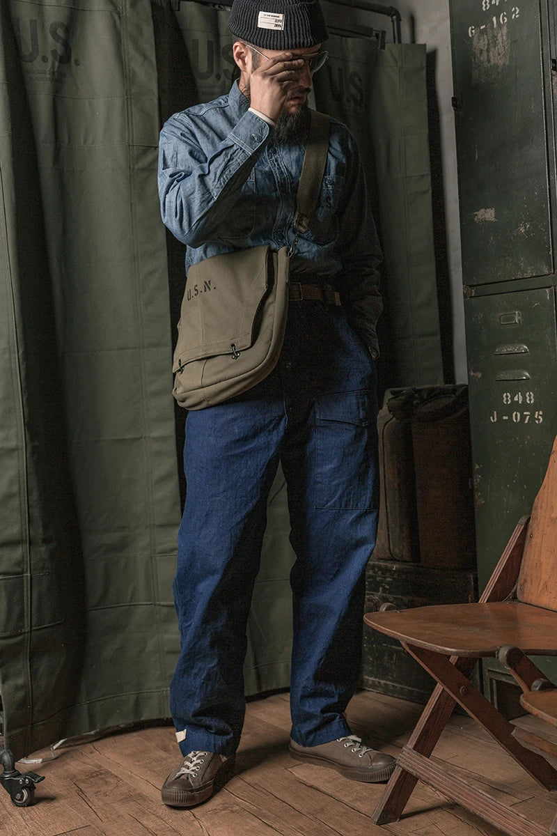 Bronson Repro USN Chambray Work Shirt Rugged Men's Selvedge Workwear Light Blue