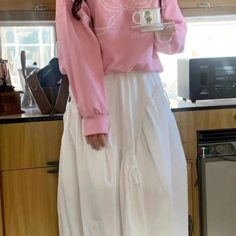 Bow Patchwork Womens Skirt Draped Skirts High Elastc Waist A-line Ropa Mujer Ruched Faldas  2025 Spring Summer Clothing