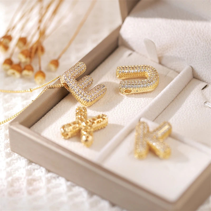 RAKOL Exquisite Copper Gold-plated Zircon Pendant American Minimalist Collarbone Chain 26 A-Z Balloon Letter Necklace For Women