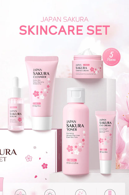 LAIKOU Sakura Skin Care Sets Facial Cleanser Eye Creams Face Cream Serum Lotion Toner Brightening Moisturizing Face Care Kit