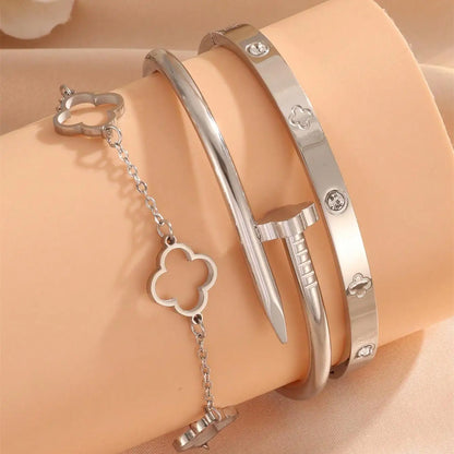 2PCS French Lucky Clover Bracelet Set For Women High Quality Stainless Steel INS Hot Selling Bracelet Charm Feeling Jewelry Gift
