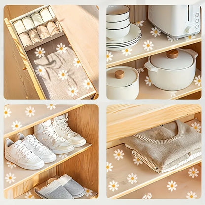 1 Roll Daisy Flower Drawer Shelf Liner for Cabinets Non-Adhesive Drawer Liner Non-Slip Refrigerator Liner Waterproof Fridge Pad