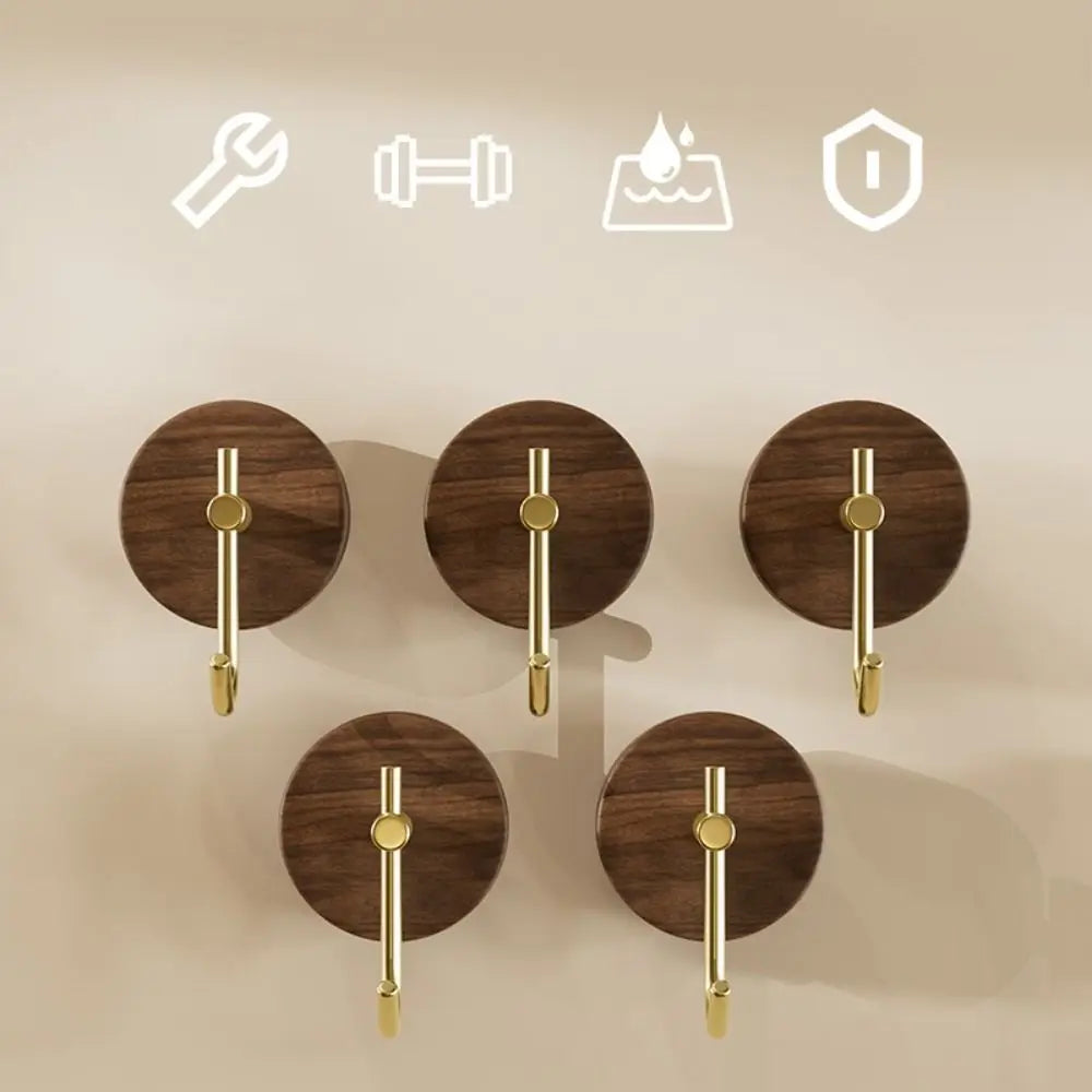 No Drilling Walnut Hanging Hanger Robe Hook Coat Storage Rack Adhesive Wall Hooks Key Decoration Hook Practical Wood Hook