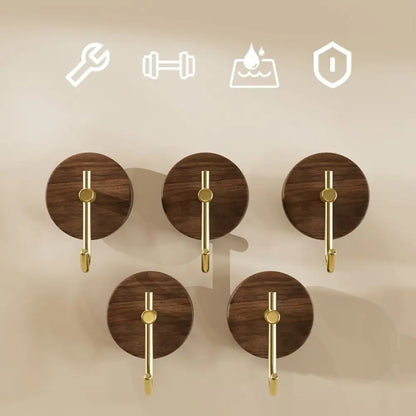 No Drilling Walnut Hanging Hanger Robe Hook Coat Storage Rack Adhesive Wall Hooks Key Decoration Hook Practical Wood Hook