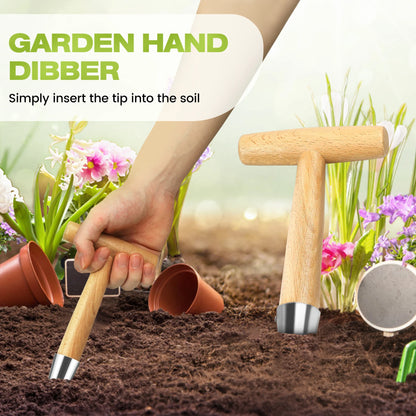 Gardening Hole Puncher Wooden Handle T-shaped Fertilizer Planting Tool Punching Sower Garden Flower Plants Supplies Accessories
