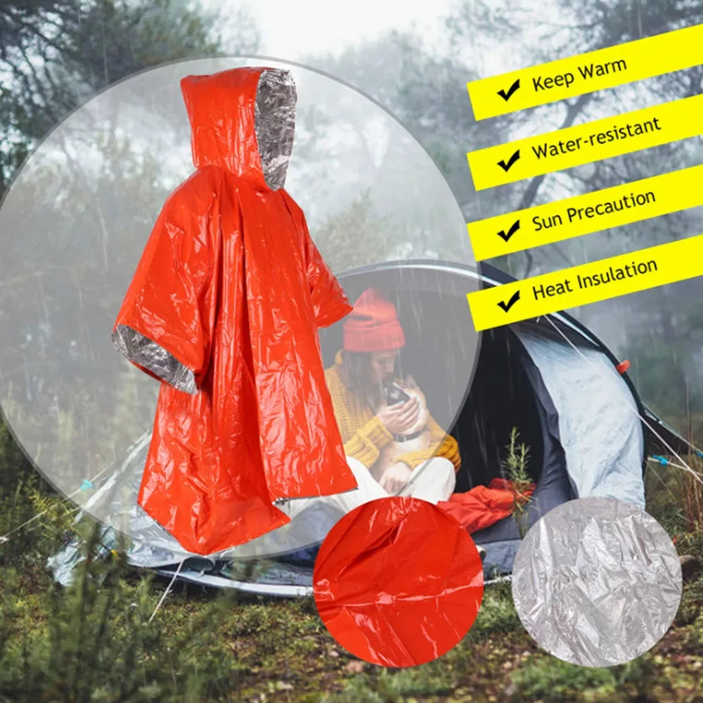 Outdoor Multifunction Raincoat Camping Raincoat Waterproof Survival Emergency Reflective Clothing Camping Gear