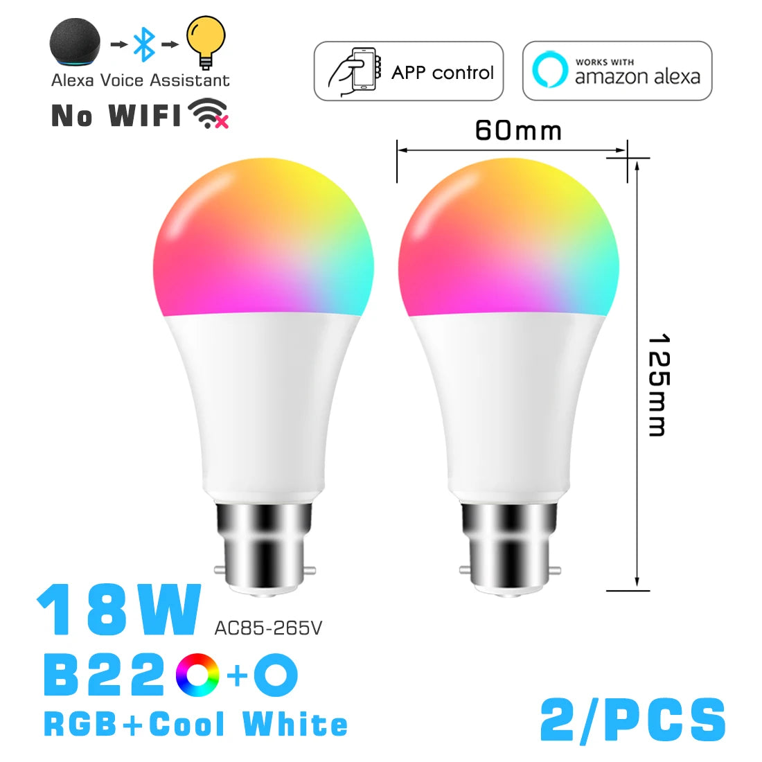 LED Smart Light Bulb, Color Changing Alexa Light, RGB Smart Lamp That Work With Alexa, E27 B22 Base,16 Million Colors,Dimmable