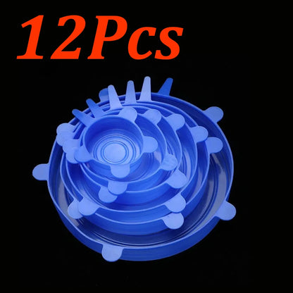 24-6Pcs Reusable Food Silicone Stretch Lids Elastic Silicone Lid Cap Food Covers for  Bowl Cups Containers Keep Food Fresh